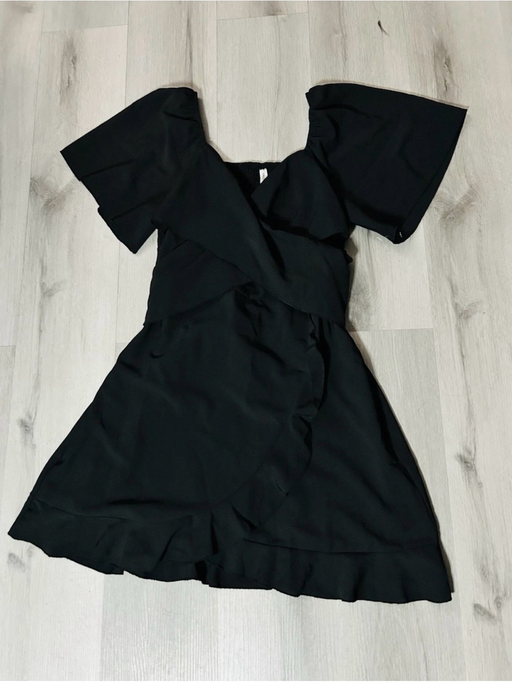 Chic Black Ruffle Wrap Mini Dress - Picture 6 of 12